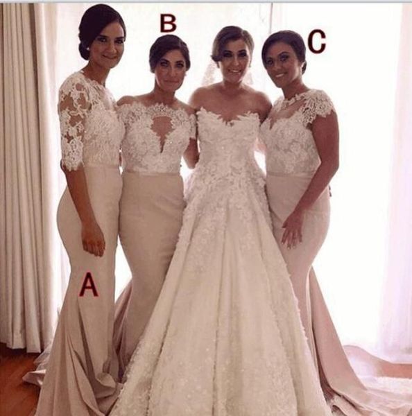 2023 champagne bridesmaid dresses half sleeves floor length sweep train lace applique beaded mermaid custom made maid of honor gown country, White;pink
2023 champagne bridesmaid dresses half sleeves floor length sweep train lace applique beaded mermaid custom made maid of honor gown country, White;pink