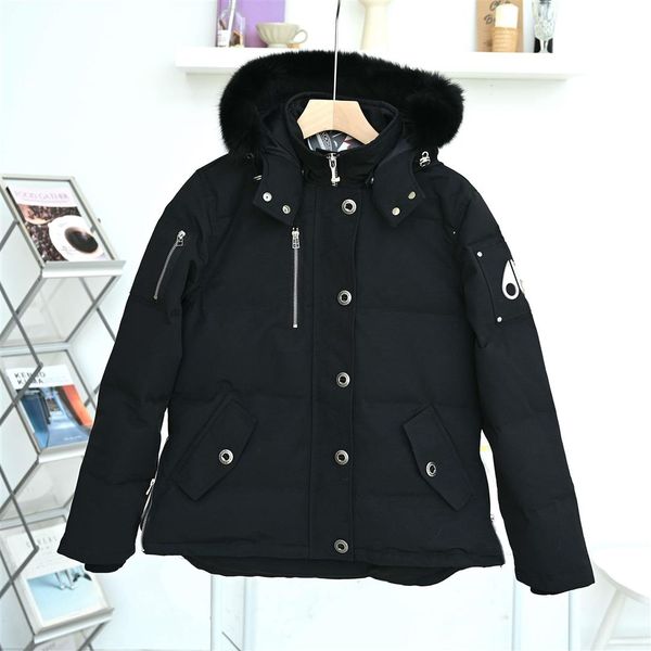 women winter outerwear puffer coats bomber down jacket fox fur moose knuckles parkas 3q, Black