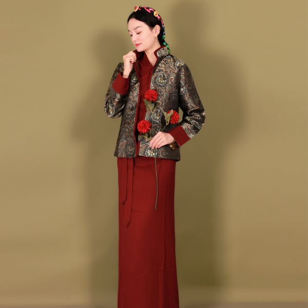 traditional ethnic clothing for women vintage tibetan robe elegant costume two pieces sets and a gown asian ladies suit, Red
traditional ethnic clothing for women vintage tibetan robe elegant costume two pieces sets and a gown asian ladies suit, Red