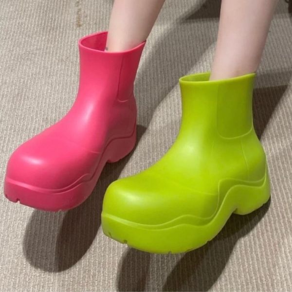 eva modern fashion ankle rainboots elastic waterproof upper thick platform flat height increasing non slip rainy shoes, Black
eva modern fashion ankle rainboots elastic waterproof upper thick platform flat height increasing non slip rainy shoes, Black