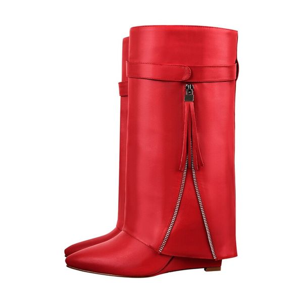 2022 women's boots fashion tassel pointed toe and calf high heel shoes folding leather wedge lengthened double barrel straight multi co, Black
2022 women's boots fashion tassel pointed toe and calf high heel shoes folding leather wedge lengthened double barrel straight multi co, Black