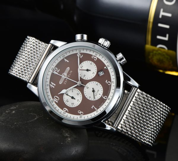 2022 new zeppelin all stainless steel watch fashion three eye multi function time code casual business quartz men's watch relojes hombr, Slivery;brown
2022 new zeppelin all stainless steel watch fashion three eye multi function time code casual business quartz men's watch relojes hombr, Slivery;brown