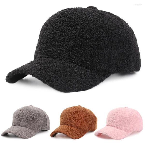 Image of Cycling Caps Winter Female Plush Baseball Cap Lamb Fleece Peaked Casual Women Men Thicken Warm Fashion Street Classic Wool Hat