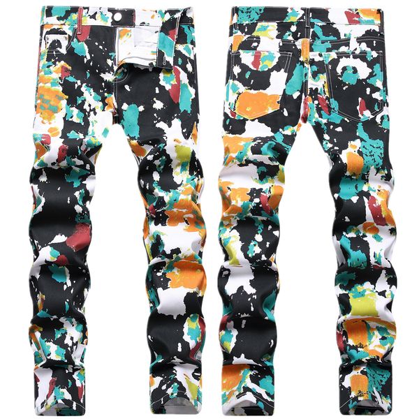 men's jeans street print fashion contrast color personality flower pants alternative trend stretch small foot pants, Blue
men's jeans street print fashion contrast color personality flower pants alternative trend stretch small foot pants, Blue