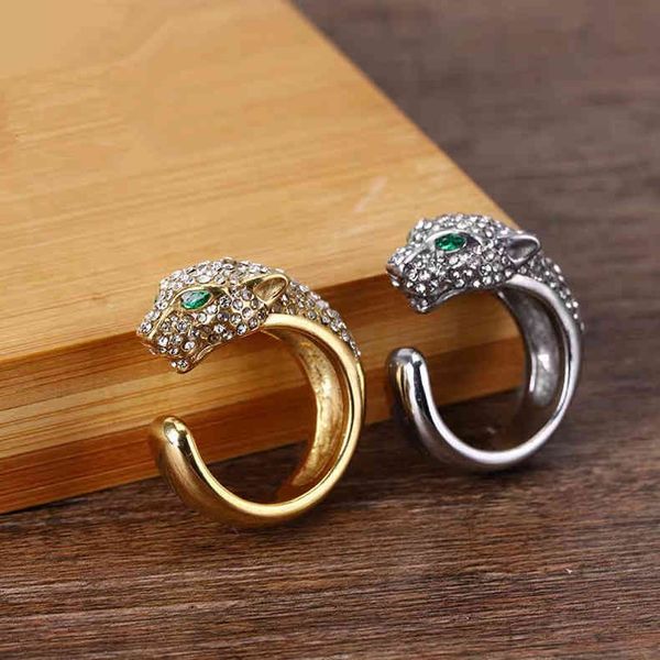 leopard head ring open titanium steel colorless green lover ring, Silver
leopard head ring open titanium steel colorless green lover ring, Silver