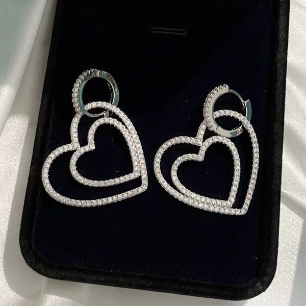 luxury dangle earrings brand designer full crystal double hollow heart charm drop for women wedding jewelry, Silver
luxury dangle earrings brand designer full crystal double hollow heart charm drop for women wedding jewelry, Silver