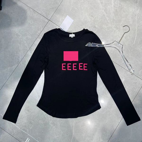 letters womens t shirt printed round neck t shirts long sleeve black bottoming