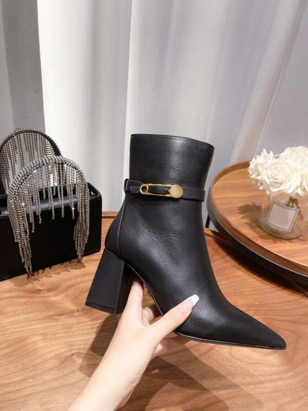 luxury designer women boots safety pin ankle booties high heel boot thick heel pointed fashion casual size 35-39, Black
luxury designer women boots safety pin ankle booties high heel boot thick heel pointed fashion casual size 35-39, Black