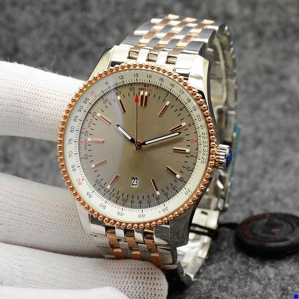2022 luminous wristwatch 46mm quality navitimer watch chronograph quartz movement two tone gray dial men watch stainless steel strap mens, Slivery;brown
2022 luminous wristwatch 46mm quality navitimer watch chronograph quartz movement two tone gray dial men watch stainless steel strap mens, Slivery;brown