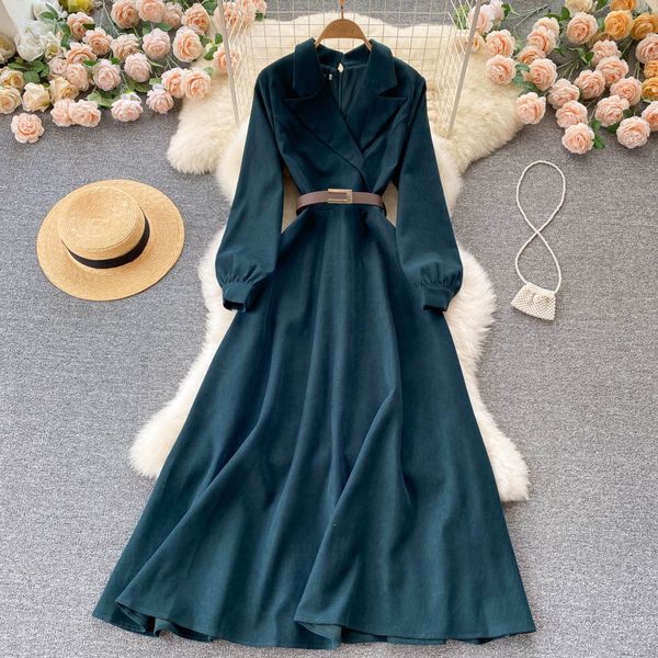 spring temperament dress with lapel and waistband slim over knee hepburn style big hem long skirt, Black;gray
spring temperament dress with lapel and waistband slim over knee hepburn style big hem long skirt, Black;gray