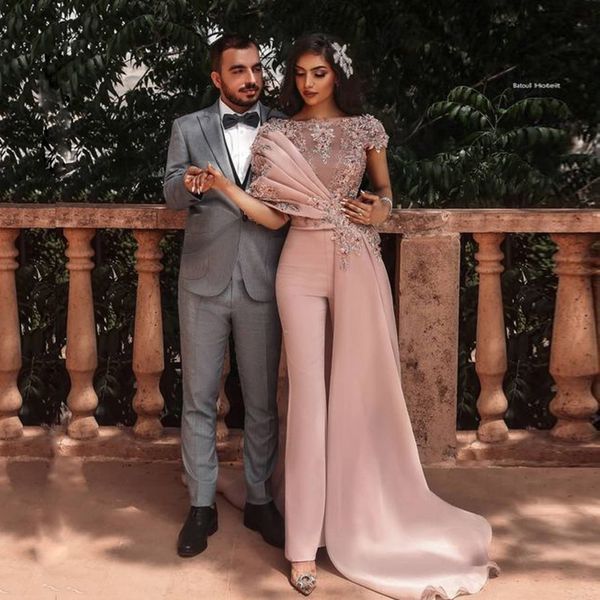 pink prom dresses jumpsuit with side train floral beaded arabic aso ebi stain special occasion gown short sleeve outfit evening dress, Black
pink prom dresses jumpsuit with side train floral beaded arabic aso ebi stain special occasion gown short sleeve outfit evening dress, Black