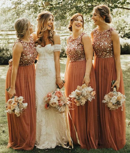 a line o-neck sleeveless bridesmaid dresses sequins long ruched tulle prom gowns zipper back vestidos, White;pink
a line o-neck sleeveless bridesmaid dresses sequins long ruched tulle prom gowns zipper back vestidos, White;pink