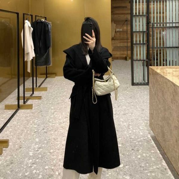 max designer woolen coat double-sided cashmere cardigan coats womens large lapel tie wool jacket long water ripple windbreaker, Black
max designer woolen coat double-sided cashmere cardigan coats womens large lapel tie wool jacket long water ripple windbreaker, Black