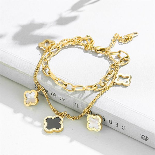 classic design multilayered clover charm bracelet lucky stainless steel four leaf jewelry2731, Golden;silver
classic design multilayered clover charm bracelet lucky stainless steel four leaf jewelry2731, Golden;silver