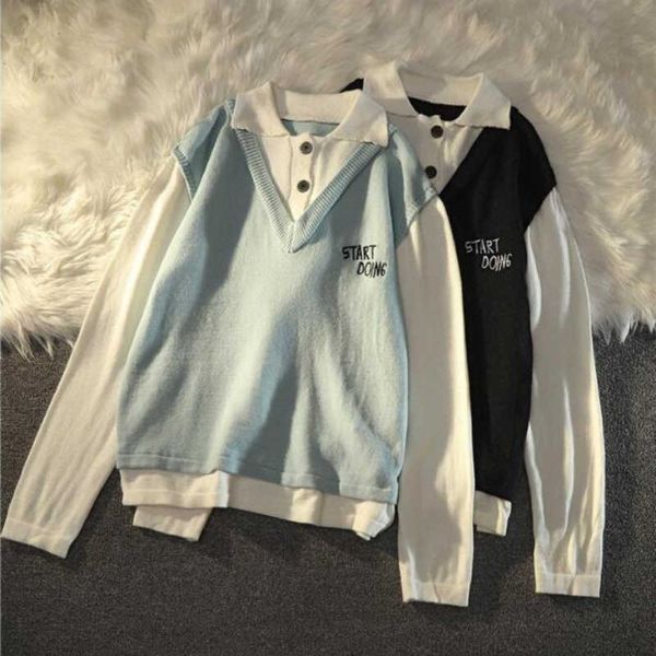 women's sweaters jmprs preppy style patchwork women sweater japan new 2022 spring fashion brief dent knitted jumper loose long sleeve, White;black
women's sweaters jmprs preppy style patchwork women sweater japan new 2022 spring fashion brief dent knitted jumper loose long sleeve, White;black
