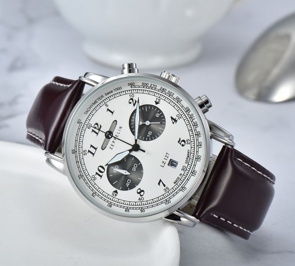 2022 new zeppelin multi-function time code casual leather business quartz men's watch relojes hombre, Slivery;brown
2022 new zeppelin multi-function time code casual leather business quartz men's watch relojes hombre, Slivery;brown