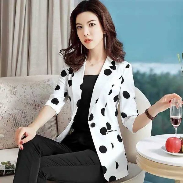 

women's suits blazers polka dot ssuit jacket female ins spring summer 2021 new korean thin section slim fashion print a buckle blazer, White;black