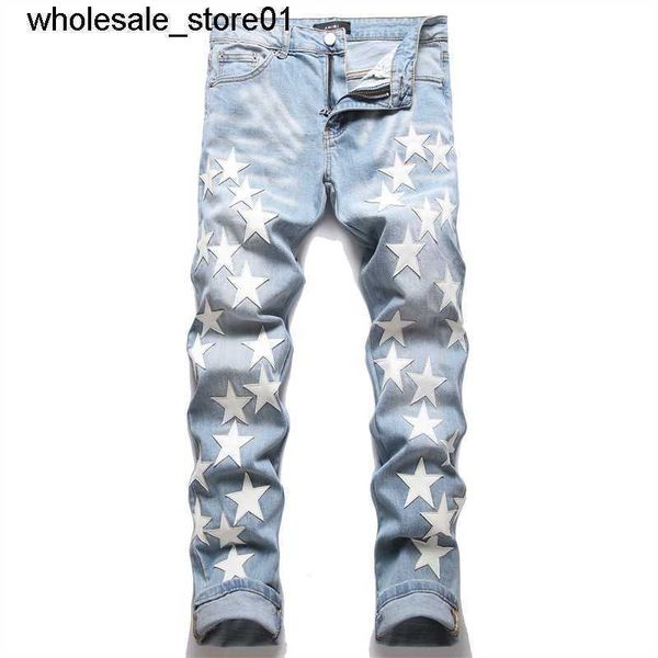 men's jeans designer new slim elastic jeans men's embroidered five pointed star hole denim fashion streetwear pants, Blue
men's jeans designer new slim elastic jeans men's embroidered five pointed star hole denim fashion streetwear pants, Blue