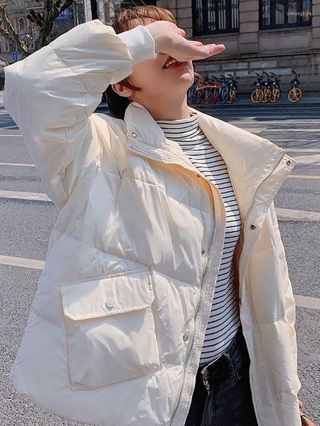 women's down winter loose thick white duck jacket parka 2022 solid color zipper female outerwear, Black
women's down winter loose thick white duck jacket parka 2022 solid color zipper female outerwear, Black