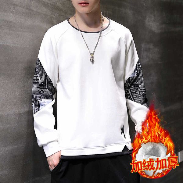 men's sweater fashion fashion brand plush loose round neck handsome stitching for in spring, Black
men's sweater fashion fashion brand plush loose round neck handsome stitching for in spring, Black