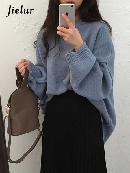 women's sweaters jielur casual solid color blue coffee sweater women korean chic vintage basic loose pullover long sleeve knitted femal, White;black
women's sweaters jielur casual solid color blue coffee sweater women korean chic vintage basic loose pullover long sleeve knitted femal, White;black