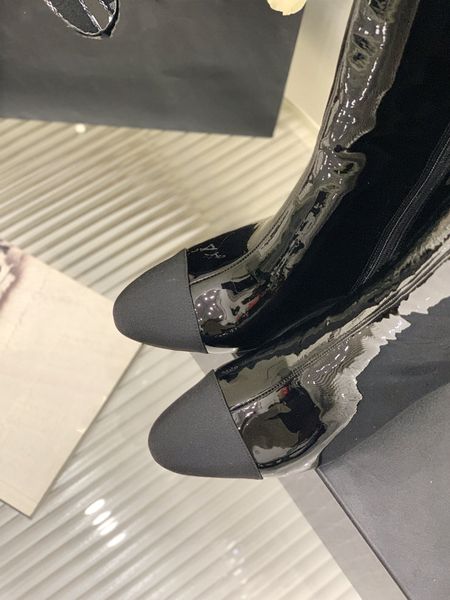 2022 high boots women's knight coarse heels pointed leather slim than knee fashion patent leather single, Black
2022 high boots women's knight coarse heels pointed leather slim than knee fashion patent leather single, Black