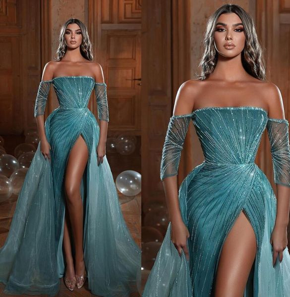 graceful lake green prom dresses strapless half sleeves party dresses sequins split with overskirts custom made evening dress, Black;red
graceful lake green prom dresses strapless half sleeves party dresses sequins split with overskirts custom made evening dress, Black;red