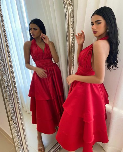 red arabic dubai evening party dress 2023 satin red halter backless pleated tea length formal prom gowns for women vestidos de fieast robe s, Black;red
red arabic dubai evening party dress 2023 satin red halter backless pleated tea length formal prom gowns for women vestidos de fieast robe s, Black;red