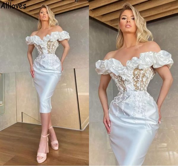 off shoulder sheath wedding dresses elegant satin ruched lace appliqued short boho bridal gowns tea length brides second reception party dre, White
off shoulder sheath wedding dresses elegant satin ruched lace appliqued short boho bridal gowns tea length brides second reception party dre, White