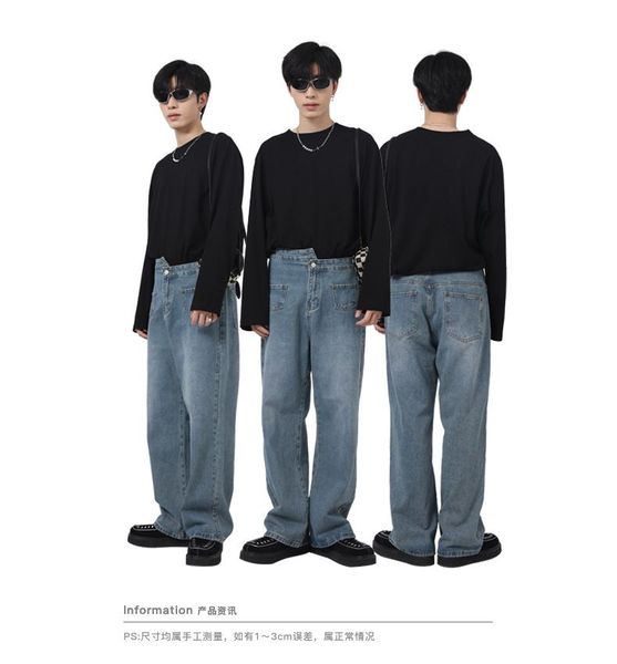 men's jeans for men irregular waist fashion streetwear vintage loose casual straight denim pants male korean chic trousers, Blue
men's jeans for men irregular waist fashion streetwear vintage loose casual straight denim pants male korean chic trousers, Blue