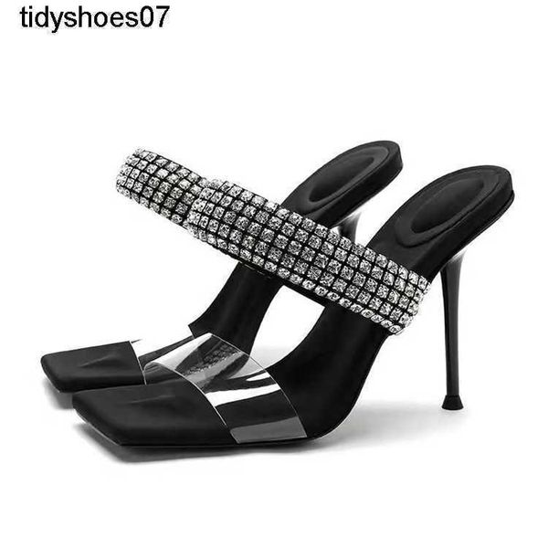 spring and summer designer aw king slippers crystal pvc open toe straight line diamond sandals thin heel square head black high-heeled shoes
spring and summer designer aw king slippers crystal pvc open toe straight line diamond sandals thin heel square head black high-heeled shoes