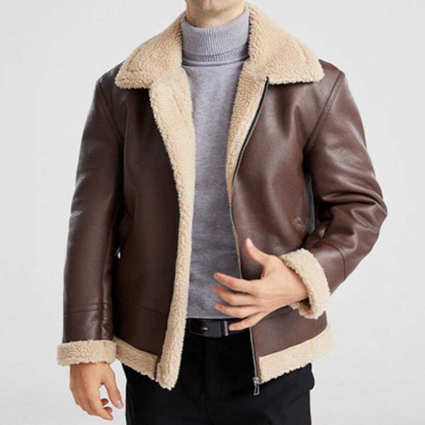 designer jacket flannel shirt fur one men's thickened coat middle aged cashmere leather winter warm windproof jacket, Black;brown
designer jacket flannel shirt fur one men's thickened coat middle aged cashmere leather winter warm windproof jacket, Black;brown