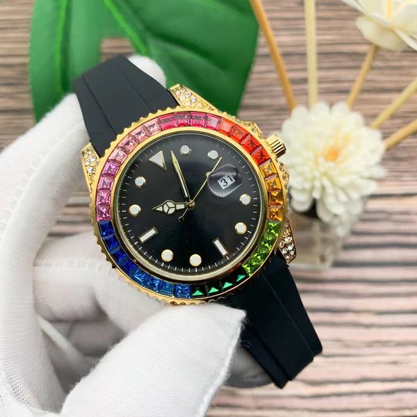 men's quartz watch with diamond and rainbow ring candy color rubber star watch, Slivery;brown
men's quartz watch with diamond and rainbow ring candy color rubber star watch, Slivery;brown