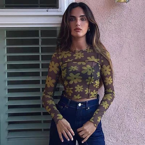 women's t shirts autumn casual mesh print long sleeves o-neck flowers y2k crop fashion streetwear girl t-shirt for women, White
women's t shirts autumn casual mesh print long sleeves o-neck flowers y2k crop fashion streetwear girl t-shirt for women, White