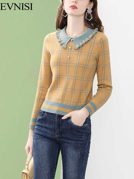 women's sweaters evnisi women yellow plaid knitted blouse peter pan collar casual long sleeve winter knitwear pullover streetwear 2022, White;black
women's sweaters evnisi women yellow plaid knitted blouse peter pan collar casual long sleeve winter knitwear pullover streetwear 2022, White;black