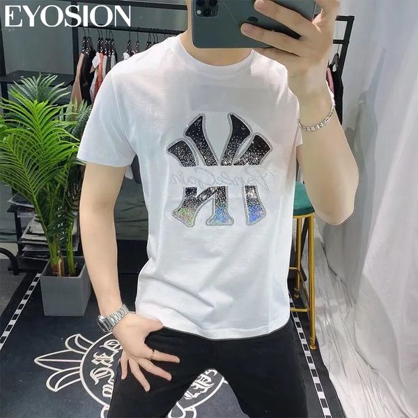 men t shirt summer fashion korean clothes tshirt shiny letter diamonds letter male cotton short sleeve tees 2022 new s-5xl, White;black
men t shirt summer fashion korean clothes tshirt shiny letter diamonds letter male cotton short sleeve tees 2022 new s-5xl, White;black