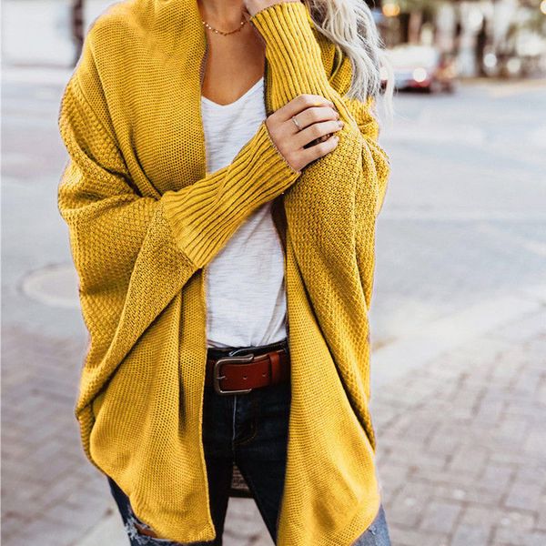 women's sweater autumn and winter new bat sleeve solid color knitted cardigan, White;black
women's sweater autumn and winter new bat sleeve solid color knitted cardigan, White;black