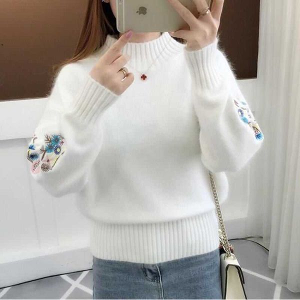 women's sweaters cored yarn turtleneck autumn short embroidery long sleeve pullover g221018, White;black
women's sweaters cored yarn turtleneck autumn short embroidery long sleeve pullover g221018, White;black