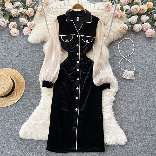autumn new baby neck hip wrap long dress fashion temperament velvet splice mesh long sleeve single breasted skirts, Black;gray
autumn new baby neck hip wrap long dress fashion temperament velvet splice mesh long sleeve single breasted skirts, Black;gray