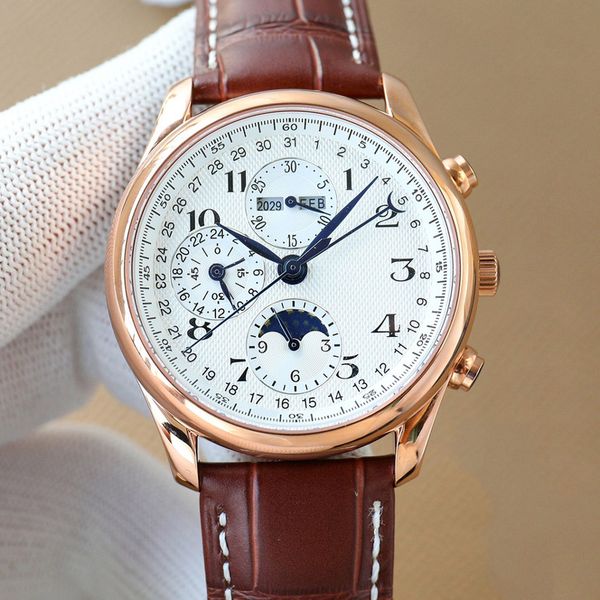 8-pin moon mens watch automatic mechanical watch 40mm round bezel waterproof leather fashion business wristwatches montre de luxe, Slivery;brown
8-pin moon mens watch automatic mechanical watch 40mm round bezel waterproof leather fashion business wristwatches montre de luxe, Slivery;brown