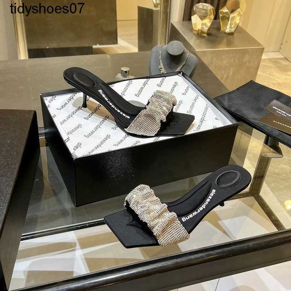 2022 summer new aw king triangle slippers copper mesh rhinestone wrinkle open toe slippers medium heel square head sandals for women, Black
2022 summer new aw king triangle slippers copper mesh rhinestone wrinkle open toe slippers medium heel square head sandals for women, Black