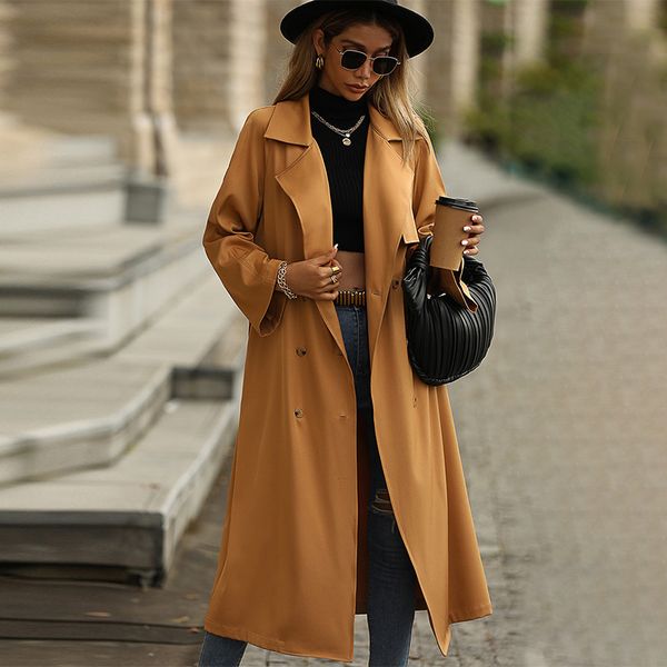 women's double-breasted long trench coat classic lapel fall jacket windproof jacket with belt, Tan;black
women's double-breasted long trench coat classic lapel fall jacket windproof jacket with belt, Tan;black