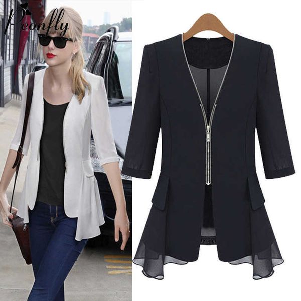women's suits blazers peonfly chiffon ruffled solid blazers jacket half sleeve women patchwork jackets short 2022 spring korean slim co, White;black
women's suits blazers peonfly chiffon ruffled solid blazers jacket half sleeve women patchwork jackets short 2022 spring korean slim co, White;black
