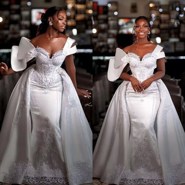 gorgeous mermaid lace wedding dresses bridal gowns with detachable train off the shoulder appliqued beaded plus vestido de novia, White
gorgeous mermaid lace wedding dresses bridal gowns with detachable train off the shoulder appliqued beaded plus vestido de novia, White