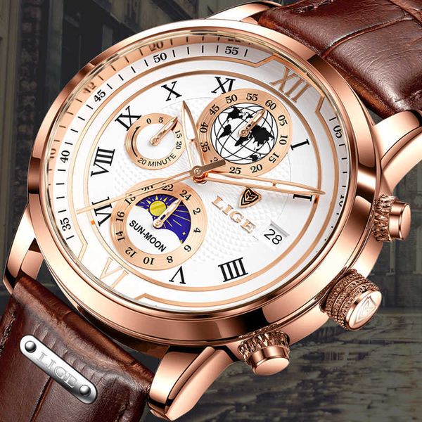 watches lige business mens brand luxury leather casual quartz moonswatch for men sport waterproof relogio masculino, Slivery;brown 
watches lige business mens brand luxury leather casual quartz moonswatch for men sport waterproof relogio masculino, Slivery;brown