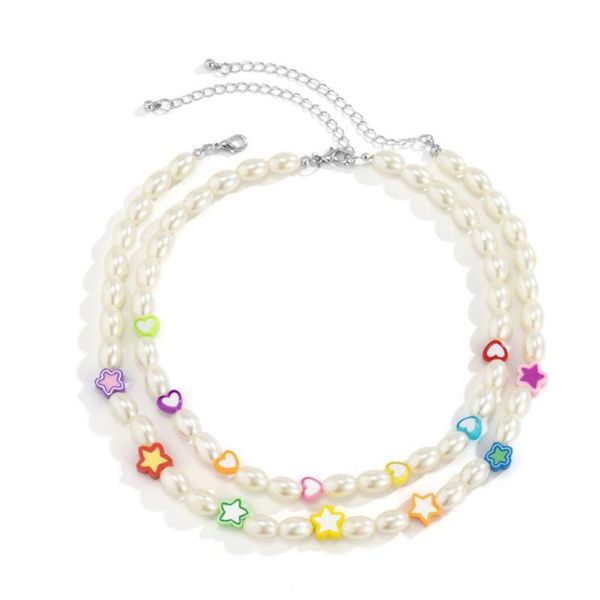 2022 new beaded necklace niche design simple temperament imitation pearl collarbone necklace retro color heart star collar ornaments, Silver
2022 new beaded necklace niche design simple temperament imitation pearl collarbone necklace retro color heart star collar ornaments, Silver