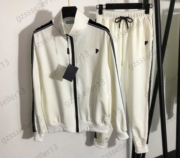 womens two piece tracksuit classic triangular logo contrasting striped stand-up collar jacket drawstring pleated loose trousers fashion cont, Gray
womens two piece tracksuit classic triangular logo contrasting striped stand-up collar jacket drawstring pleated loose trousers fashion cont, Gray