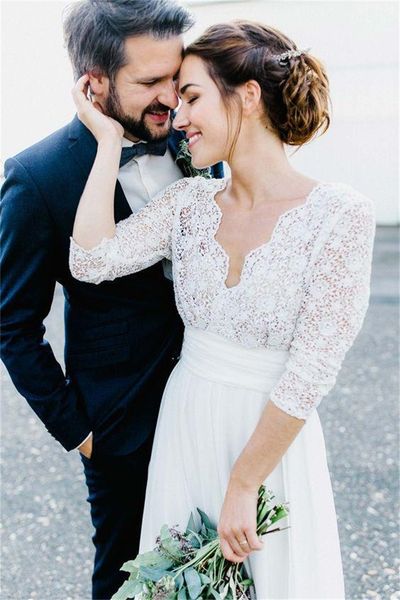 elegant chiffon boho wedding dresses deep v-neck 3/4 sleeves backless beach wedding gowns bride dress vestido de novia, White
elegant chiffon boho wedding dresses deep v-neck 3/4 sleeves backless beach wedding gowns bride dress vestido de novia, White