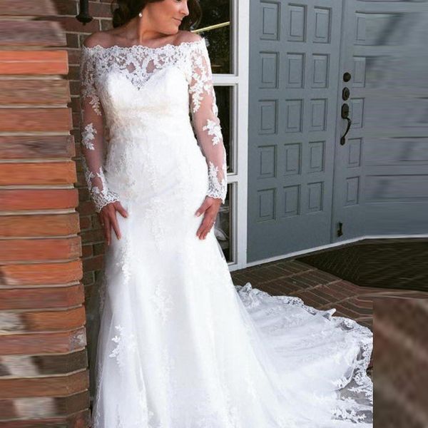charming white lace long sleeve bridal wedding dresses off shoulder bateau neck wedding gowns for bride illusion back
charming white lace long sleeve bridal wedding dresses off shoulder bateau neck wedding gowns for bride illusion back
