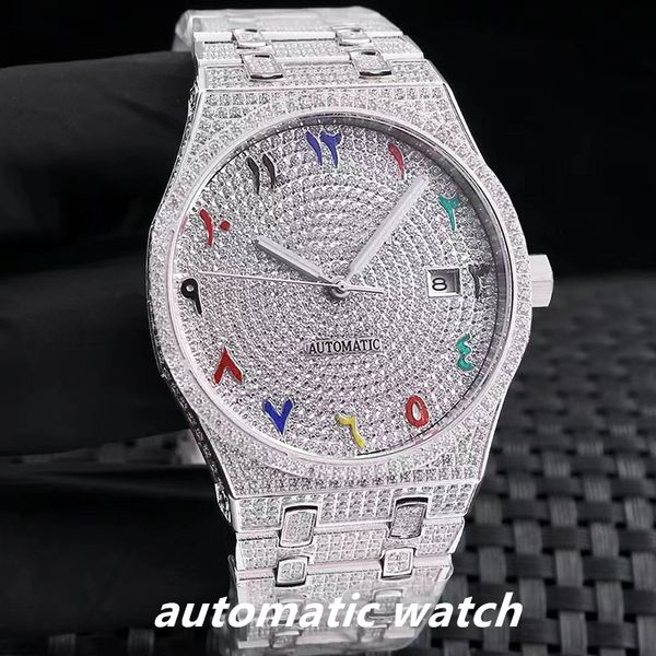 full diamond mens watch automatic mechanical watches 41mm silver strap stainless steel for men life waterproof wristwatch fashion wristwatch, Slivery;brown
full diamond mens watch automatic mechanical watches 41mm silver strap stainless steel for men life waterproof wristwatch fashion wristwatch, Slivery;brown